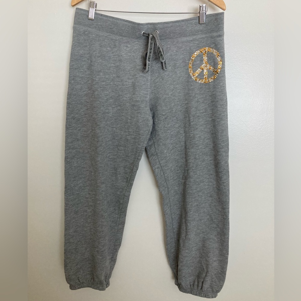 NWT RARE! Victoria’s Secret PINK Bling peace gray sweatpants joggers Large L Y2K
